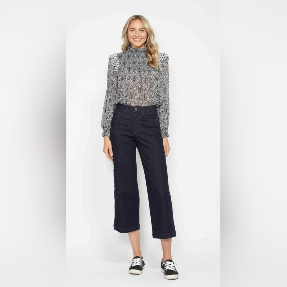 Judy Blue HR Dark Wash Wide Leg Cropped Jeans Braided Side Seams Various NEW